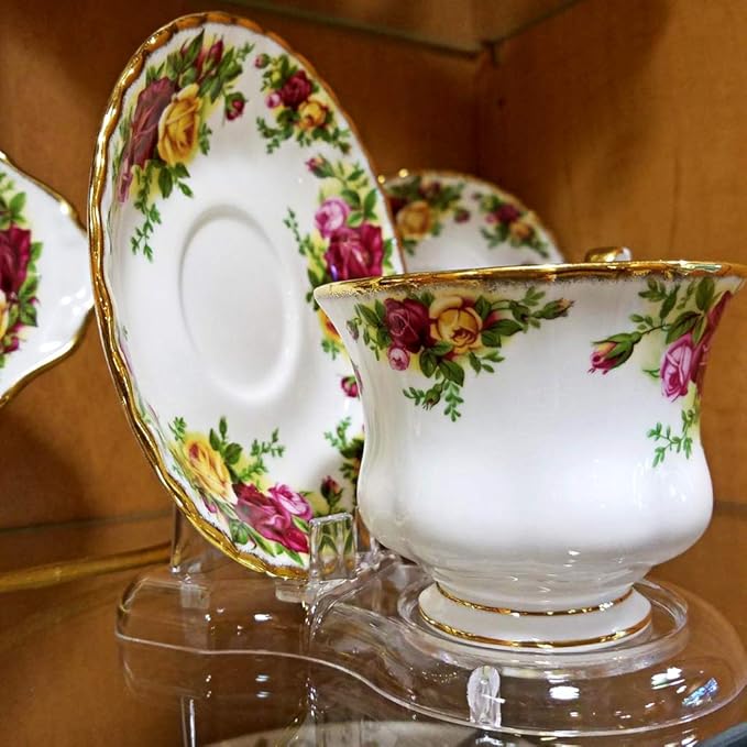 Hipiwe Acrylic Tea Cup Saucer Display Stands Clear Dinnerware Display Easel Stand Teacup Sets Plate Holder,Pack of 8 (8pcs,Short Legs)