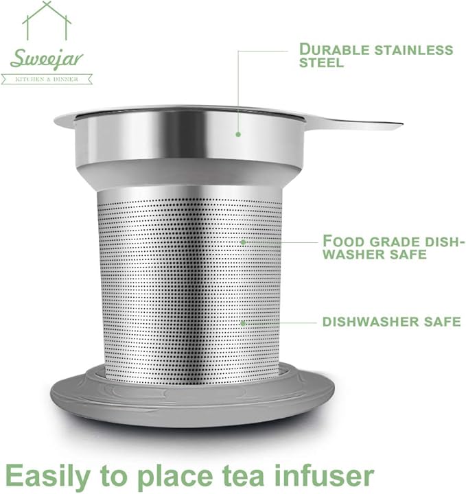 Sweejar Porcelain Tea Infuser Mug with Lid, 16 oz Teacup with Strainers for Loose Leaf Tea, Microwave and Dishwasher Safe Coffee Mug(Red)