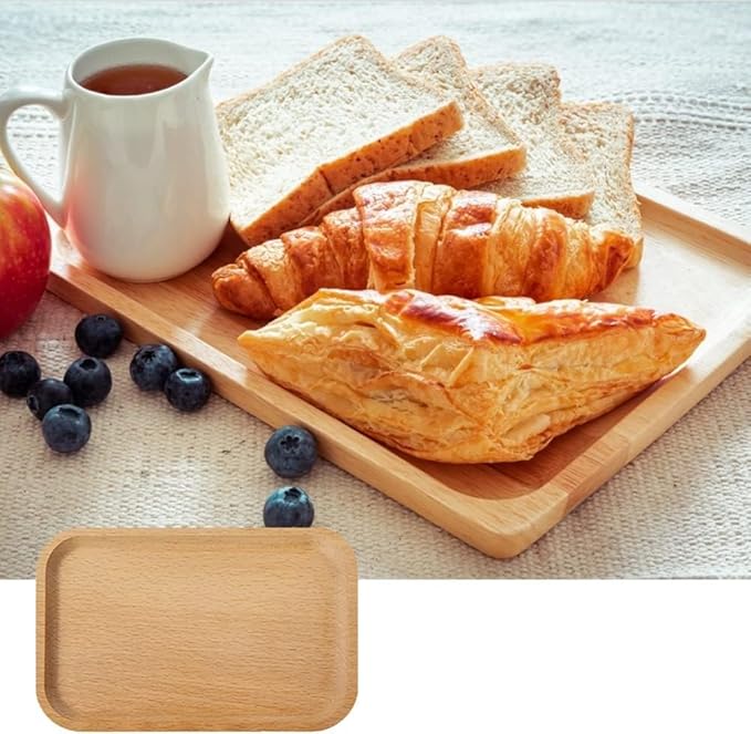 6 Pack 8 x 5 Inches Serving Platter Tray, Tray Cheese Plate Rectangular Platter for Fruit, Appetizer, Bread,Rectangular Avoid Sliding and Spilling Food (Wood Trays x 6Pack)
