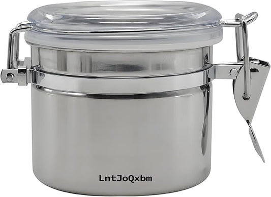 Stainless Steel Vacuum Seal Coffee Canister With Clear Lid, Airtight Food Storage Container With Locking Clamp for Coffee Beans, Tea, Cereal, Nuts (1 Pcs, 18.6 fl oz / 550ml)