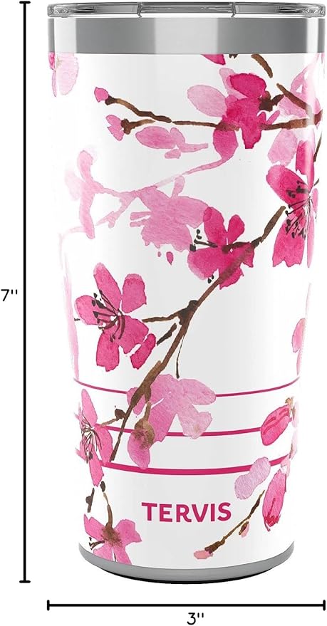 Tervis Traveler Sakura Japanese Cherry Blossom Triple Insulated Tumbler Travel Cup Keeps Drinks Cold & Hot, 20oz, Stainless Steel