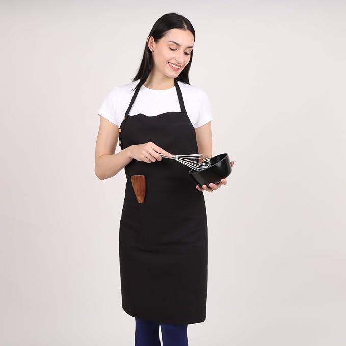 Kitchen Apron Waterdrop Resistant 2 Pack Cotton Apron with adjustable Aprons for Women with Pockets Cooking Apron Men Unisex (Black) - Image 9