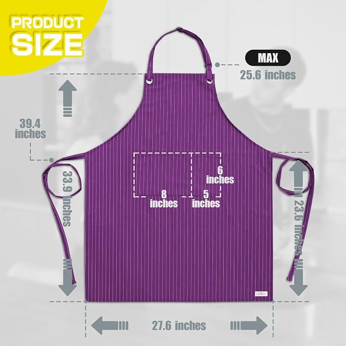 ROTANET Stripe Stretch Apron Chef Aprons for Men with 2 Pockets Waterproof | 34" x 28", Plus Size for Big and Tall, Striped, Pinstripe, Apron for Men Women, Extra Large, for Cooking, Kitchen - Image 2