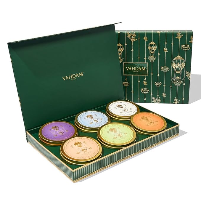 VAHDAM, Green Tea Set Gift Box (6 Teas) Premium Tea Gift Sets | 100% Pure Loose Leaf Tea, Gluten Free | Gifts Set For Women, Men & Adults