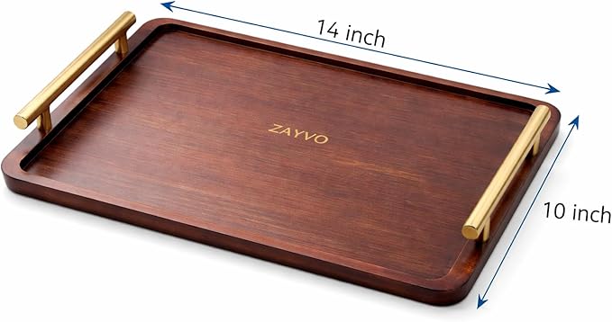 Zayvo Bamboo Serving Tray, Wood Serving Tray with Handles Breakfast Tray Decorative Tray for Living Room Kitchen Serving Platter Ottoman Tray Wood Bed Tray (Walnut Dark Brown, Medium