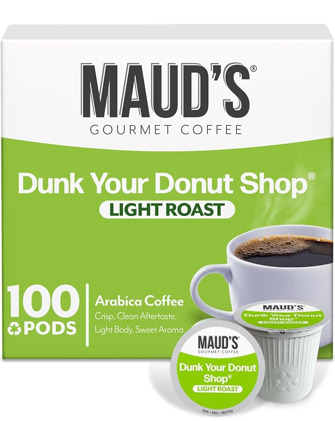 Maud's Donut Shop Coffee Pods, 100 ct, Light Roast Single Serve Pods – 100% Arabica Coffee, Compatible with Keurig K Cups Maker by MAUDSCOFFEETEA