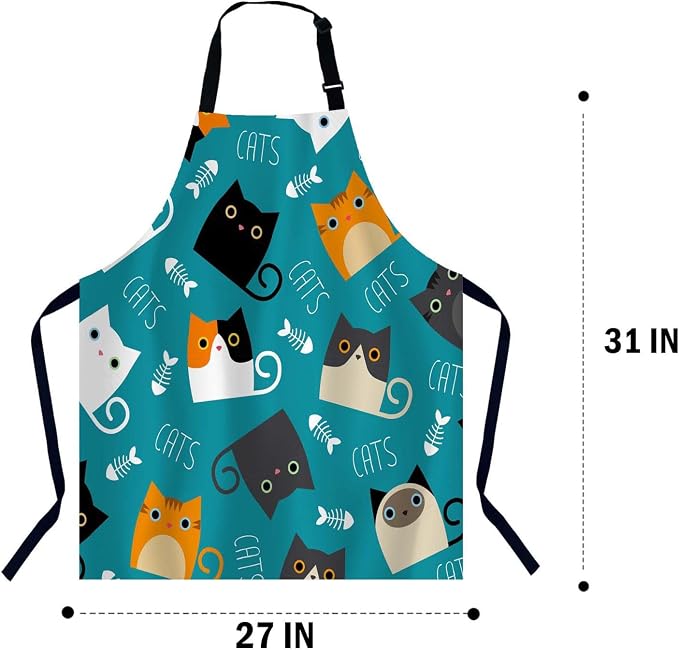 Cute Cats with Fish Bone Kitchen Apron for Women Men, Adjustable Apron Chef Bakers Apron Cooking Apron Cooking Baking Gardening - Image 2