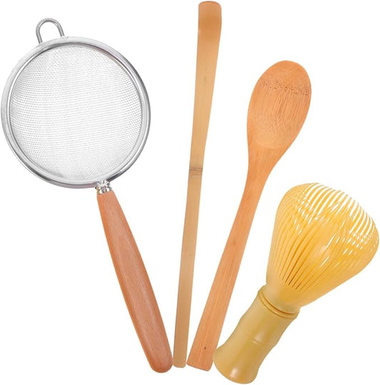 1Set Traditional Matcha Tool Kit Reusable Whisk Tea Scoop Spoon Fine Mesh Strainer for Home Milk Tea Shops for Smooth Matcha Juice Preparation