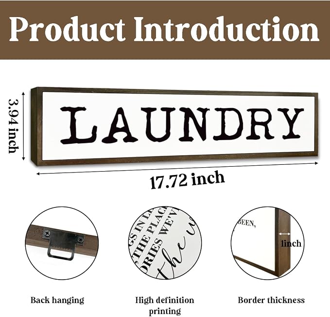 Laundry Signs Wall Decor, Rustic Hanging Decor, Wood Sign for Home Bathroom Laundry Room, Farmhouse Table Shelf Decoration, Framed Box Wood Signs 17.8x4x1.2 inches - Image 2