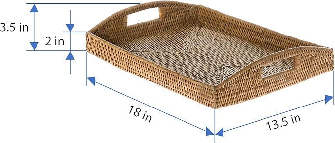 KOUBOO 1020042 La Jolla Rattan Rectangular Serving Tray, 18" x 13.5" x 3.5", Honey Brown, Large