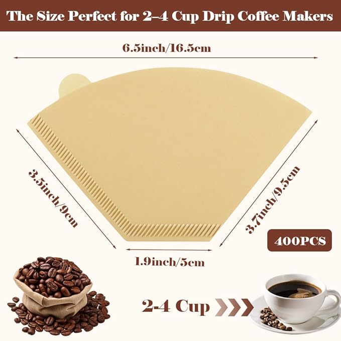 YQL 400 Count Coffee Filters, #2 Natural Brown Cone Filter Paper Compatible with Pour Over Drippers & Coffee Makers, Unbleached Disposable U-Shaped Filters, Clean Taste & Strong Design