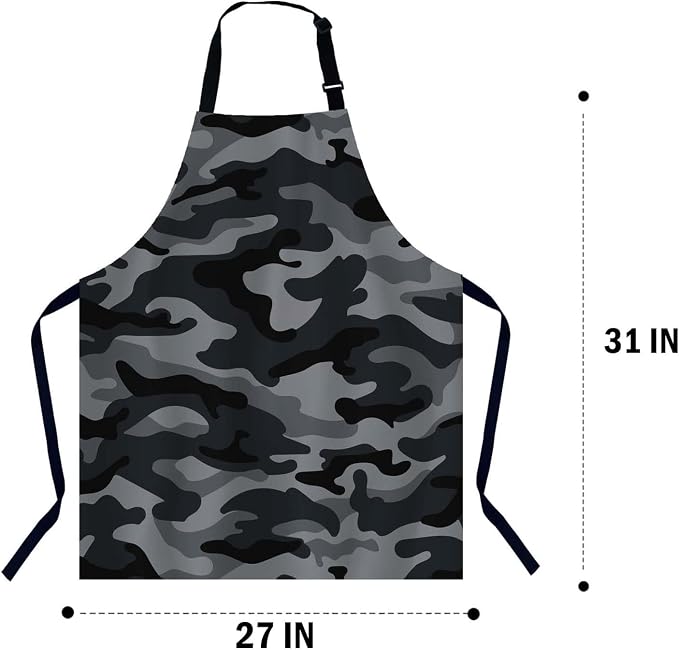 Camouflage Pattern Black and Gray Bib Apron with Adjustable Neck for Men Women,Suitable for Kitchen Cooking Chef Grill Bistro BBQ Apron - Image 2