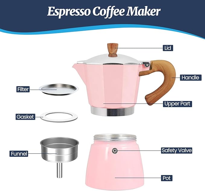 3 Cup Moka Pot Aluminum 150ml Italian Coffee Maker Stovetop Espresso CoffeeMakers Mocha Pot Percolator for Electric Ceramic Stove Classic Greca Cafe Makers Portable for Easy Brewing