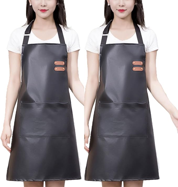 Waterproof Apron Large Pocket PU Material Waterproof Oil-proof Dust-proof Apron Black and Red by NailArtTools