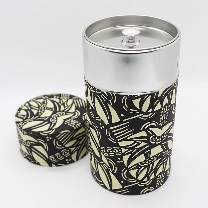 Japanese Pokkan Matcha Coffee Spice Tea Tin Canister Washi Paper Storage with Lid 7.05 oz Capacity (Han)