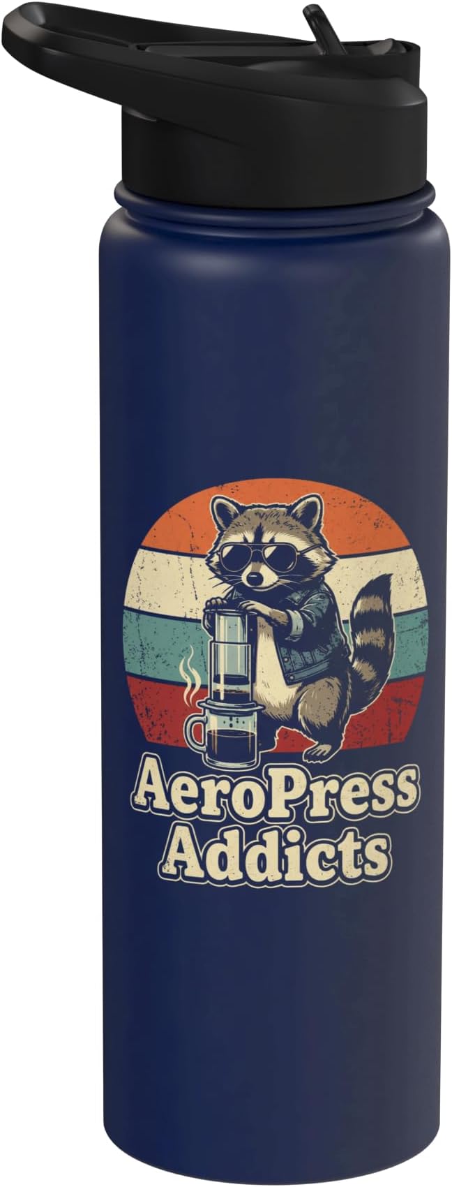 Retro Raccoon Coffee Lover Shirts AeroPress Addicts Stainless Steel Insulated Water Bottle