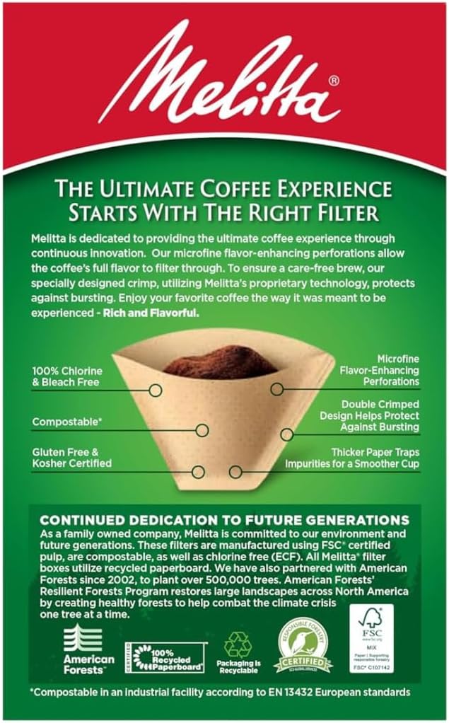 Melitta #2 Cone Coffee Filters, Natural Brown, 100 Count (Pack Of 3), 300 Total Filters - Fits all 2-6 Cup Cone Coffee Makers and 1-cup Pour-Over Brewers, Compostable, Tear-Resistant, Made in USA