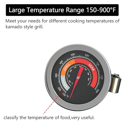 2 Inch Thermometer Replacement for Big Green Egg, BGE Temperature Gauge for Big Green Egg,Grill Dome, Char-Griller Kamado, Stainless Steel 150-900°F with No-Fog Glass Lens