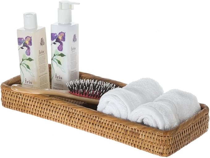 La Jolla Elongated Rattan Vanity Tray (Honey-Brown)