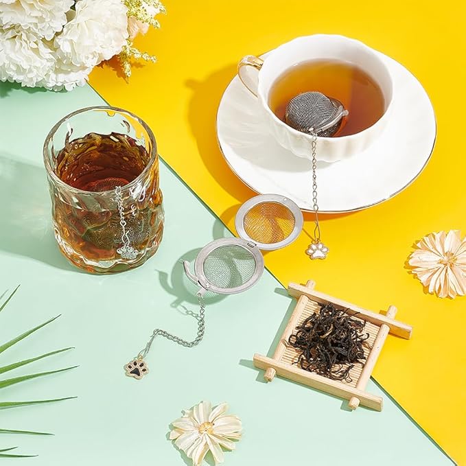UNICRAFTALE 3pcs Round Mesh Tea Infusers Stainless Steel Tea Strainer with Dog's Paw Print Pendant Holder Tea Mesh Strainer Tea Filters Set for Brew Tea Spices Seasoning