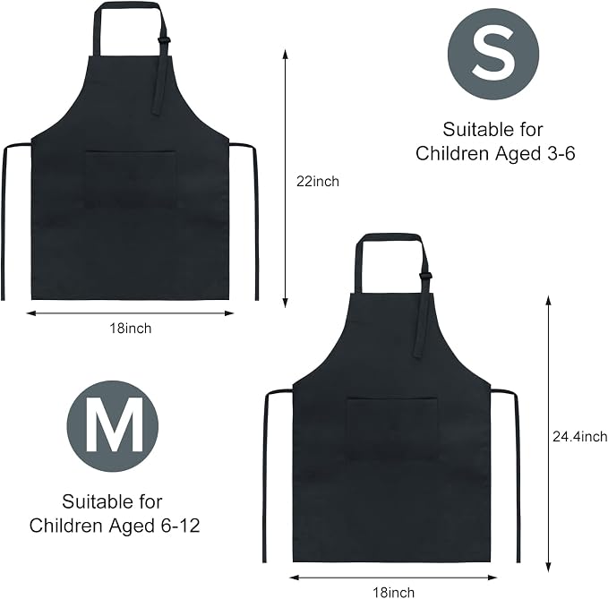 SINLAND Kids Aprons with Large Pocket 2 Pack | Adjustable Cooking Chef Aprons,Stain Resistant Toddler Apron for Baking Painting Gardening Boys Girls - Image 5