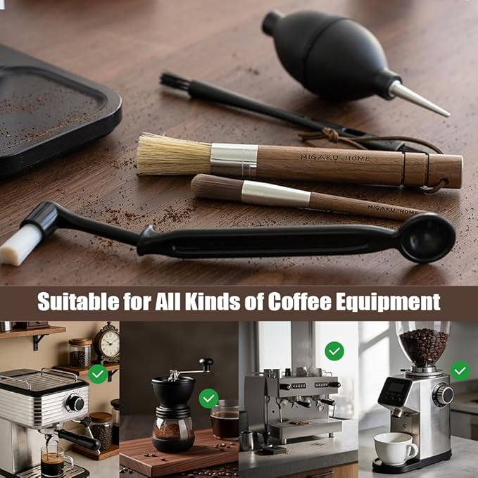 Coffee Grinder Cleaning Kit - 5Pcs Large Soft Brush, Small Hard Brush, Group Head Brush, Long-reach Brush & Air Blower for Coffee & Espresso Machine Parts & Accessories