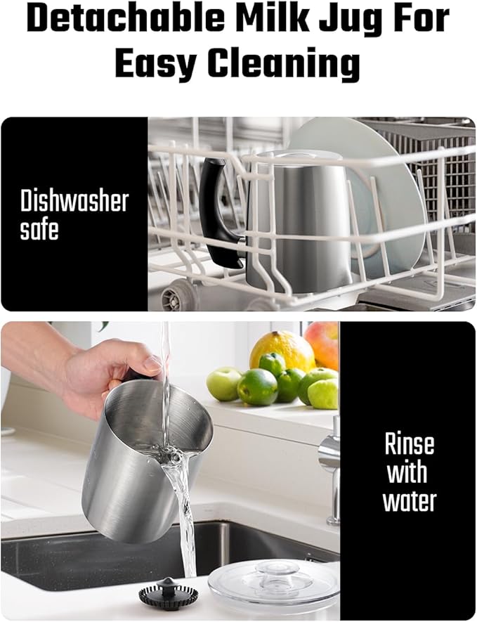 5-in-1 Milk Frother and Steamer, 17oz Detachable Frother with Adjustable Temperature, Hot Chocolate Maker, Stainless Steel Milk Steamer, Hot & Cold Foam Maker, Dishwasher Safe