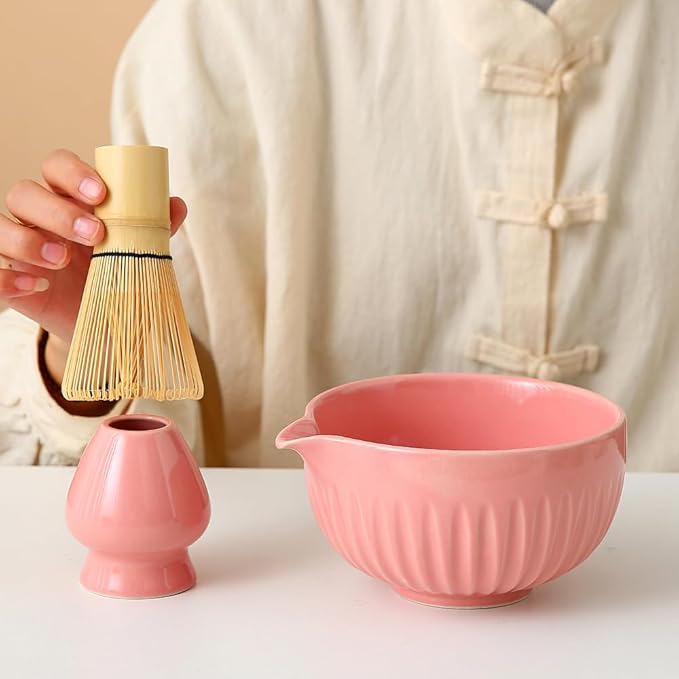 Matcha Bowl 2-Piece Traditional Ceramic Tea Bowls Matcha bowl with spout Classic Design Suitable for Daily Use & Tea Ceremony