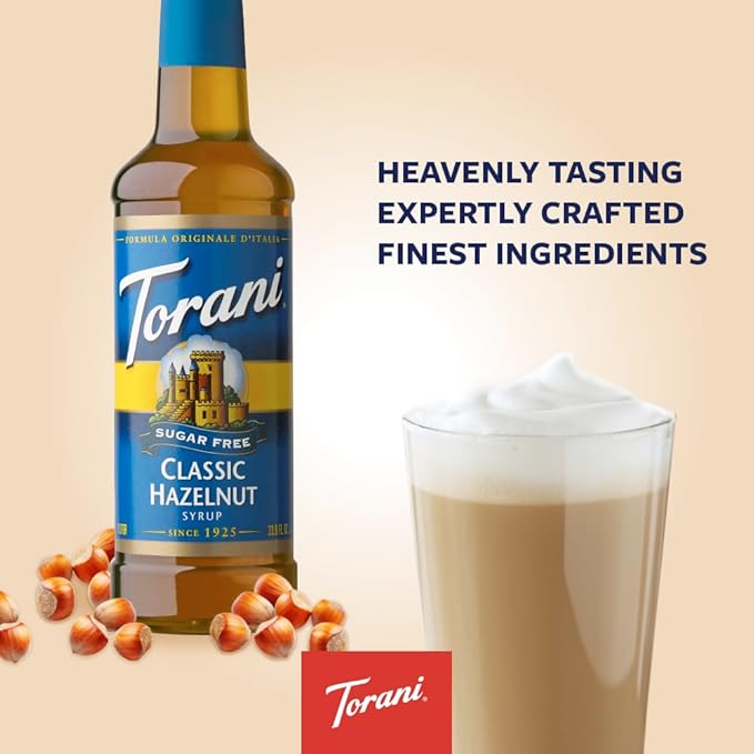 Torani Sugar Free Classic Hazelnut Flavored Drink Syrup, 25.4 fl oz (Pack of 4)