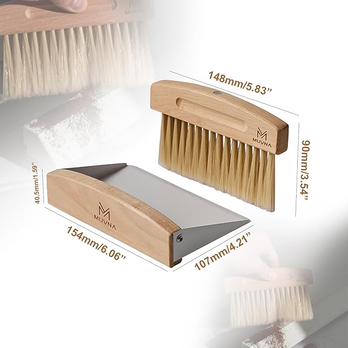 Small Coffee Brush and Dustpan Set - Magnetic Hand Solid Wood Soft Bristles, Barista Cleaning Tool for Espresso Machine, Coffee Grinder, Home Kitchen Countertop, Silver