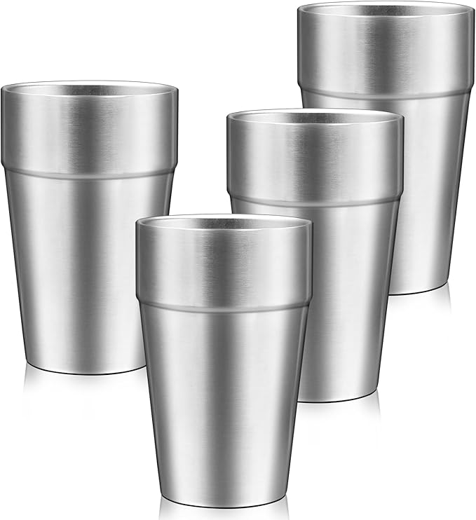 Metal Cups For Drinking, 16 oz Insulated Tumbler, 4 Pack Double Wall Unbreakable Stackable Water Tumblers Insulated Stainless Steel Cups Premium Glasses for Travel Camping Home Outdoor