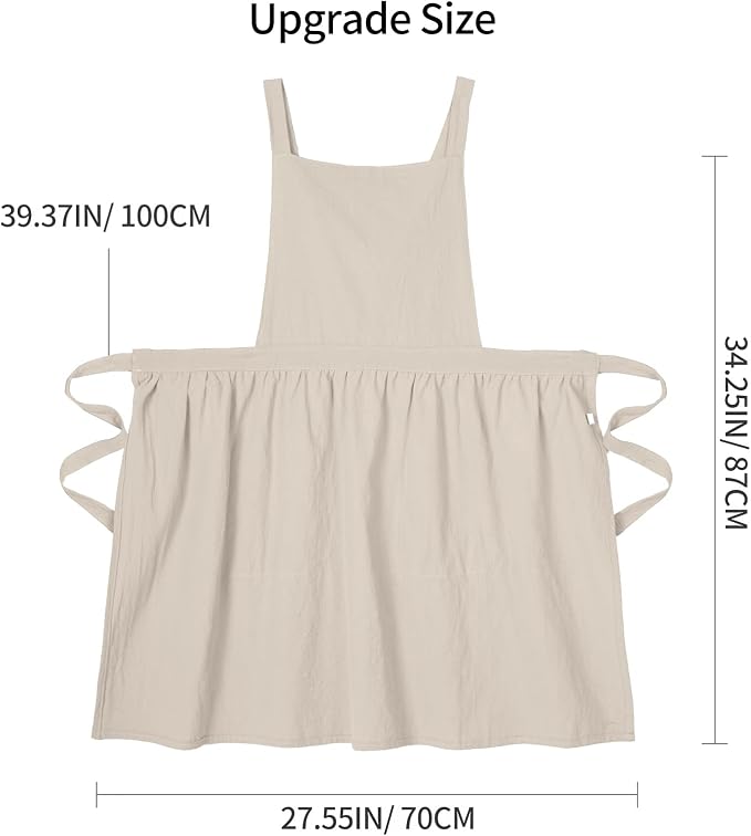 Pinknoke Cute Cotton Pinafore Aprons for Women with Pockets for Kitchen | Vintage Apron Dress,Adjustable Cross Back,2 Pockets,Long Straps,for Cooking Backing Gardening Painting Cleaning Gift Giving - Image 3