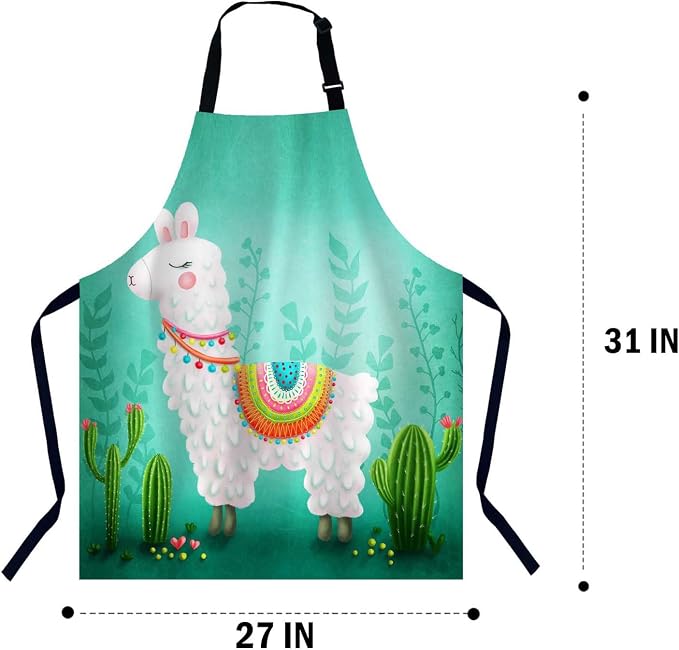 Cute llama Cactus Waterproof Apron Kitchen Chef Aprons Bibs for Grooming Cooking Baking Painting Gardening - Image 2