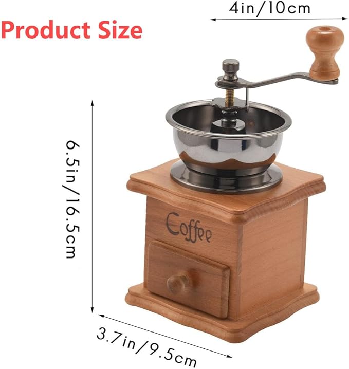Wooden Manual Coffee Grinder Vintage Style Hand Coffee Mill Burr Coffee Grinder with Ceramic Hand Crank,Wooden Manual Coffee Grinder Cleaning Brush (Light Brown)