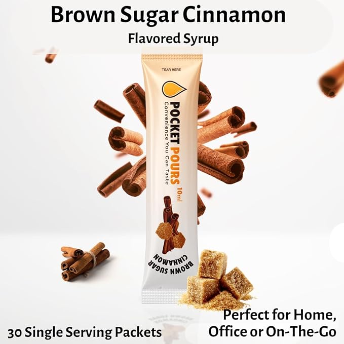 Pocket Pours Brown Sugar Cinnamon Coffee Syrup - 30 Single-Serve Packets, Dairy-Free Liquid Flavoring for Coffee, Lattes & Cold Brew, Made in USA - Image 2