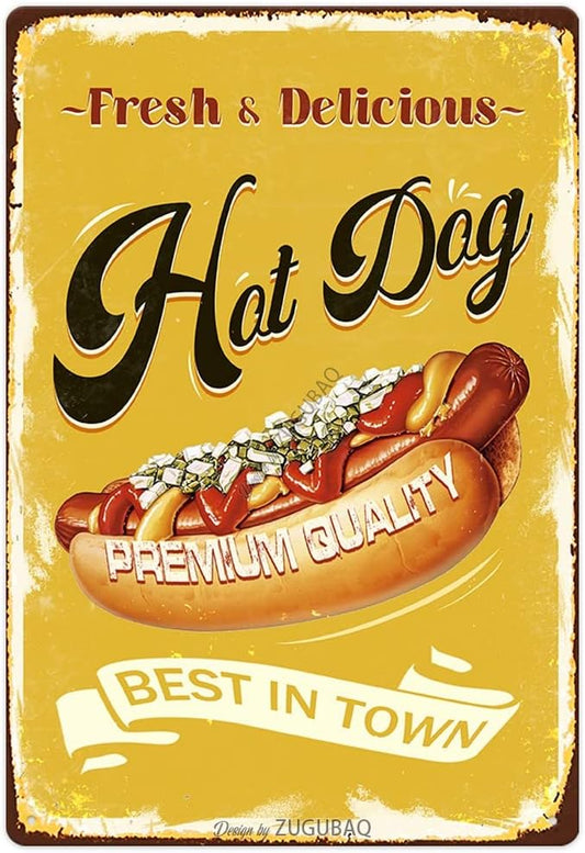 Hot Dog Tin Signs Vintage Metal Sign Funny Food Art Printing Poster Wall Decor for Home Kitchen Bar Restaurant Cafe Pub Indoor Outdoor 12x8 Inch Hanging Plaque by ZUGUBAQ