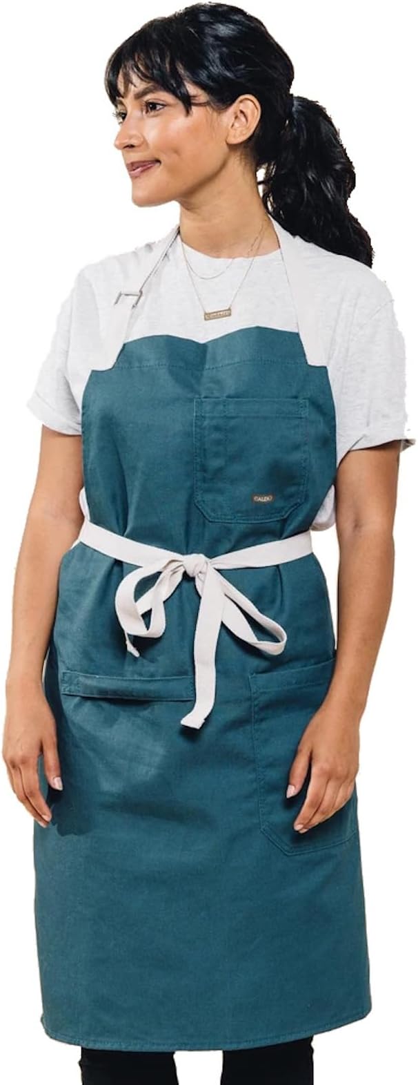 Caldo Daily Cotton Kitchen Apron for Cooking- Mens and Womens Professional Chef or Server Bib Apron - Adjustable Straps with Pockets and Towel Loop (Spruce) by Caldo