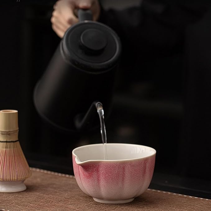 Matcha Whisk Set, Matcha Bowl with Spout, Whisk, Chasen Holder, Bamboo Scoop - 4 Pcs Perfect Kits for Matcha Lover and Tea Ceremony（Pink）