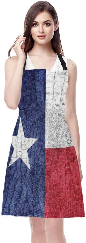 WONDERTIFY Texas State Flag Apron,The Flag Painted on Luxury Crocodile Bib Apron with Adjustable Neck for Men Women,Suitable for Home Kitchen Cooking Waitress Chef Grill Bistro Baking BBQ Apron