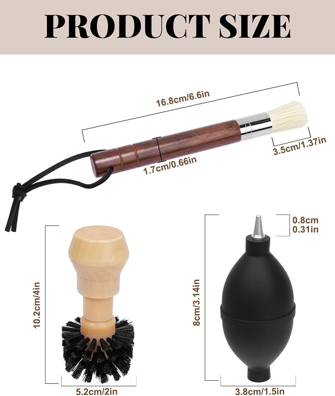 3 Pcs Portafilter Espresso Kit – Ebony Bristle Coffee Brush, Coffee Grinder Brush & Air Blower – Espresso Tool Kit for Machine, Grinder, Countertop - Image 2