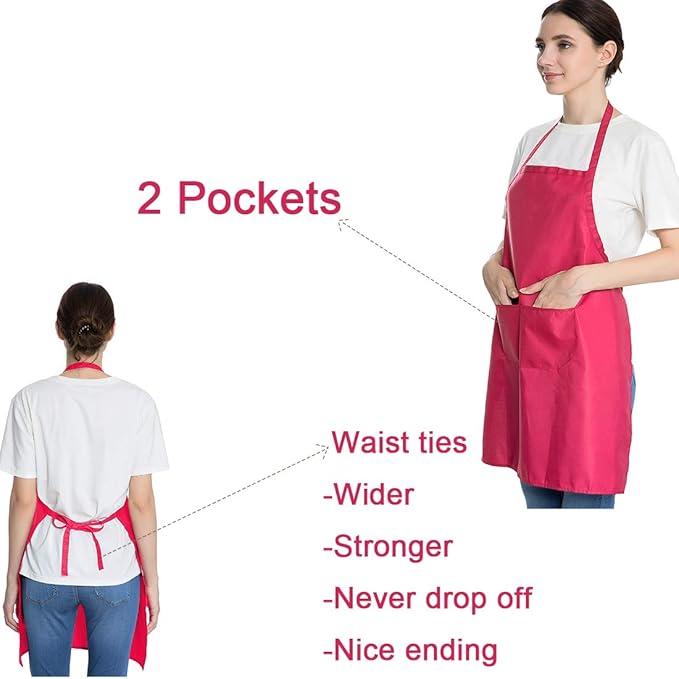 Pink 6PCS Apron for Women Adult Unisex Durable with 2 Front Pockets Washable Chef Cooking Baking Kitchen Restaurant Crafting Painting Aprons - Image 3
