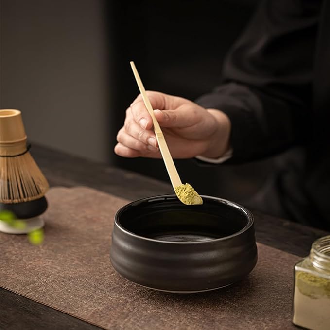 Japanese Matcha Tea Set, Bamboo Whisk (Chasen) + Matcha Scoop (Chashaku)+Ceramic Whisk Holder,fit for Japanese Tea Matcha Tea,Matcha Latte Accessories (F)