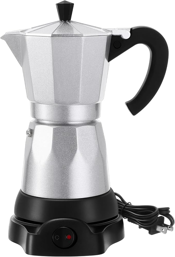 Coffee Pot 6 Cup Electric Espresso Coffee Maker Italian Moka Maker 300ml Portable Aluminum Espresso Machine Cafetera Moka Pot with Detachable Base, Gift for Home Travel (Silver)