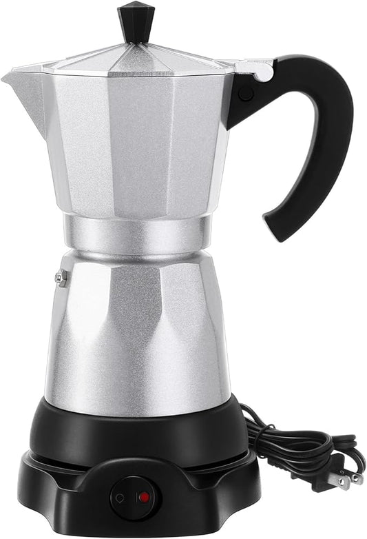 Coffee Pot 6 Cup Electric Espresso Coffee Maker Italian Moka Maker 300ml Portable Aluminum Espresso Machine Cafetera Moka Pot with Detachable Base, Gift for Home Travel (Silver)
