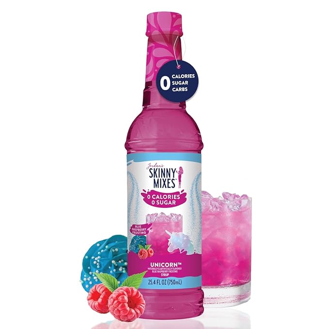 Jordan's Skinny Mixes Sugar Free Syrup, Unicorn Flavor, Fruit Flavored Water Enhancer, Drink Mix for Iced Tea, Lemonade, Drinks, Low Calorie Water Flavoring, Dairy & Gluten Free, Kosher, 25.4 Fl Oz, 2 Pack - Image 3