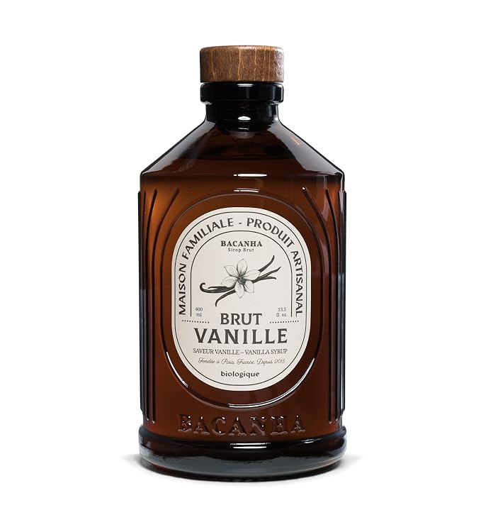 Bacanha Organic Raw Vanilla Syrup - Premium French Syrup - Sweet & Exotic Flavor for Coffee, Desserts & Cocktails - Gourmet and Organic - For Lattes, Mocktails, Teas - 400ml Glass Bottle by Bacanha