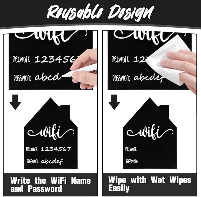 WiFi Password Sign Wooden WiFi Sign Wireless Network Sign Table Chalkboard for Restaurant Supermarket Office Home Bar Coffee (7.87" HX5.91 W Black4)