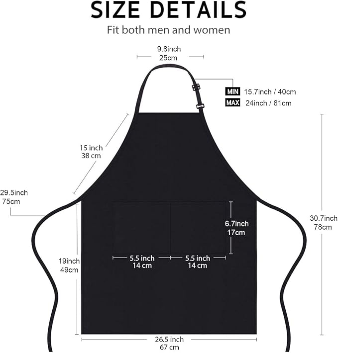 4 Packs Chef Apron, Black Waterproof Apron, Adjustable Aprons with 2 Pockets for Men Women, Professional Aprons for Kitchen Cooking Gardening Painting Baking Restaurant (Black) - Image 2