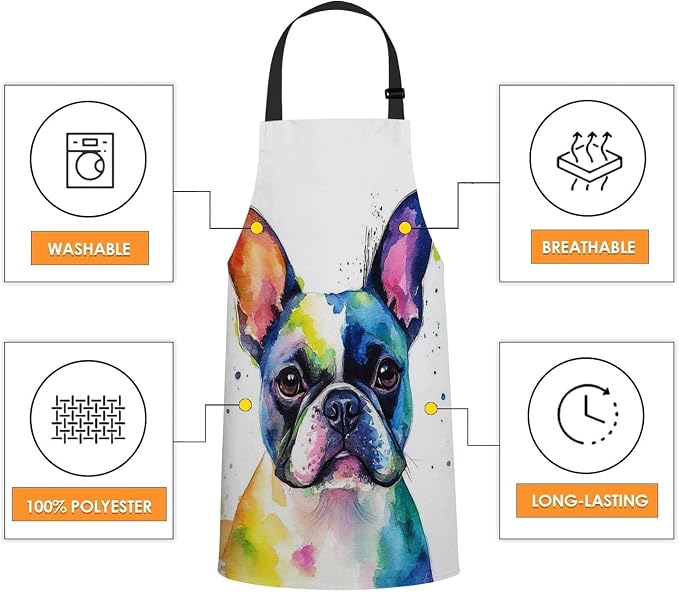 Watercolor French Bulldog Kitchen Apron for Women Men, Adjustable Apron Chef Bakers Apron Cooking Apron Cooking Baking Gardening - Image 4