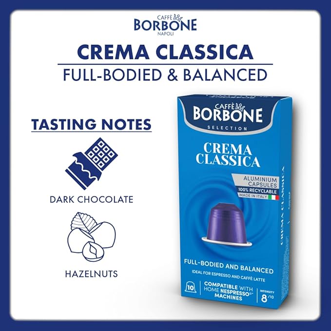 Caffè Borbone Crema Classica Aluminum Capsules Compatible with Nespresso Original Machines, Medium Roast, 100 Count